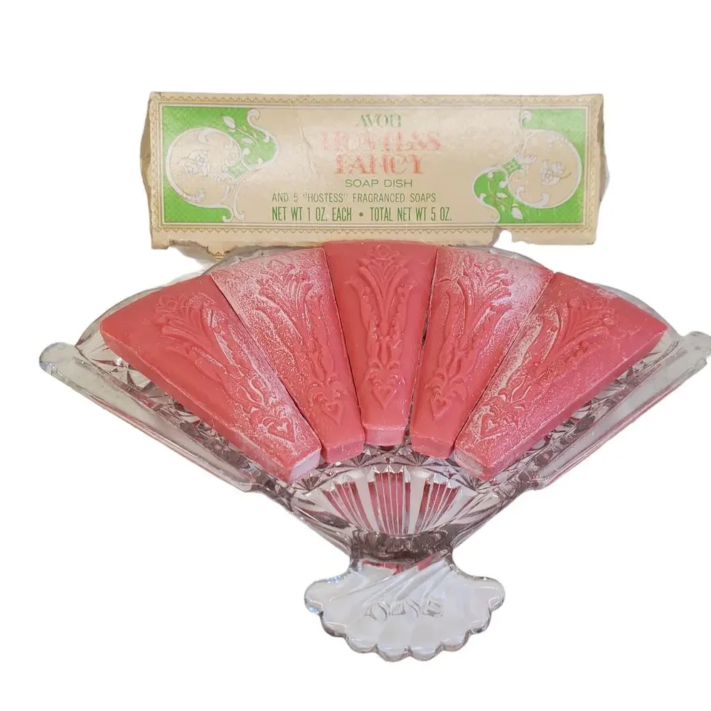 Vintage Avon Hostess Fancy Fan Soap Dish 5 Hostess Fragranced Soaps Glass Dish